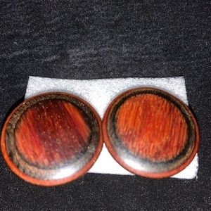 Round Wooden Clip On Earrings